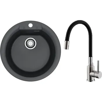 Set Alveus (dřez Cadit 100 Black 91 + baterie Mintas Černá/Kartáčovaná ocel) SETA25338