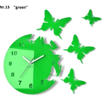 Hodiny Nástěnné hodiny s nalepovacími motýly zelená