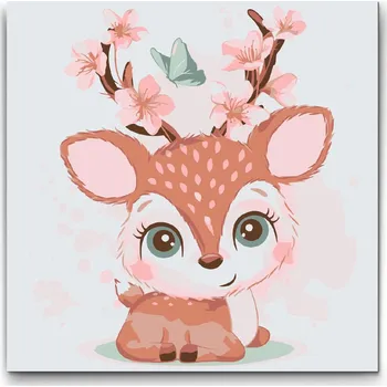 Malování podle čísel - Jelen s třešňovými květy Velikost: 50x50cm, Rámování: Pouze srolované plátno