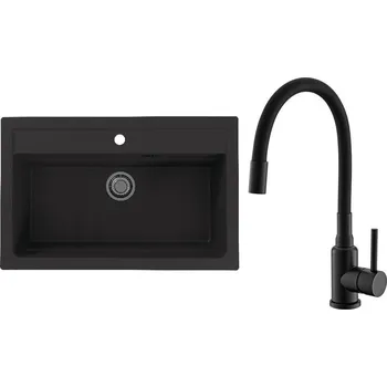 Granitový dřez Set Alveus (dřez Atrox 40 Black 91 + baterie Mintas Černá matná) SETA25065