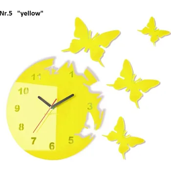 Hodiny Nástěnné hodiny s nalepovacími motýly žlutá