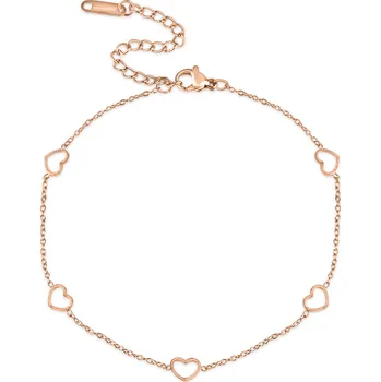 Náramek Růžově pozlacený náramek na nohu se srdíčky - Meucci DA018