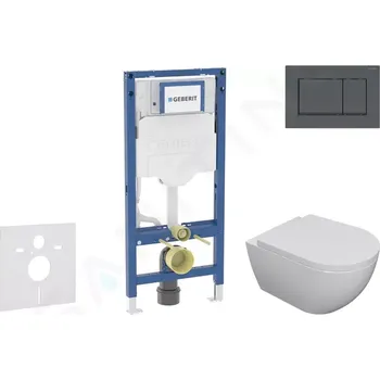 Splachovací tlačítko Geberit Duofix Set předstěnové instalace, klozetu Oudee a sedátka softclose, tlačítko Sigma30, matná černá/černá, SANI11CA5100B