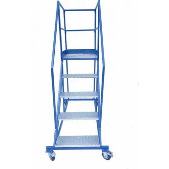 Žebřík Pojízdný žebřík s plošinou, výška plošiny 1,25 m, 4 stupně + plošina.