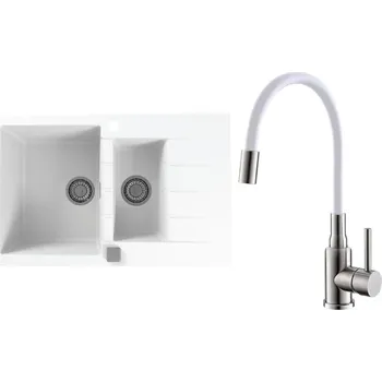 Granitový dřez Set Alveus (dřez Cadit 70 White 11 + baterie Mintas Bílá/Kartáčovaná ocel) SETA25135