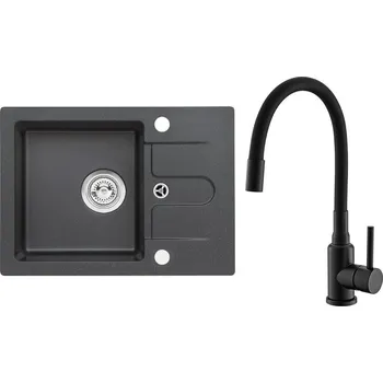 Granitový dřez Set Alveus (dřez Cortina 10 Black 91, bez excentru + baterie Mintas Černá matná) SETA25168