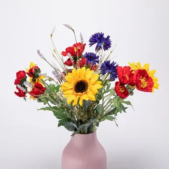 umělá květina decoDoma 20754 slunečnice, vlčí mák, chrpa, anemonka 65 cm