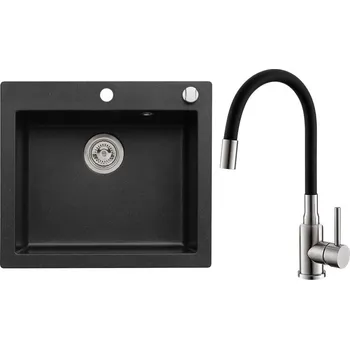 Granitový dřez Set Alveus (dřez Cortina 160 Black 91 + baterie Mintas Černá/Kartáčovaná ocel) SETA25356