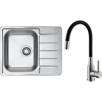 Nerezový dřez Set Alveus (dřez Line Max 110 Satin, bez excentru + baterie Mintas Černá/Kartáčovaná ocel) SETA23214