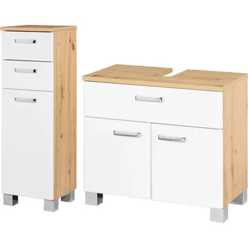 Koupelnový nábytek LIVARNO Home Palermo Sada Koupelnové Skříňky a Skříňky Pod Umyvadlo Bílé a Dubové