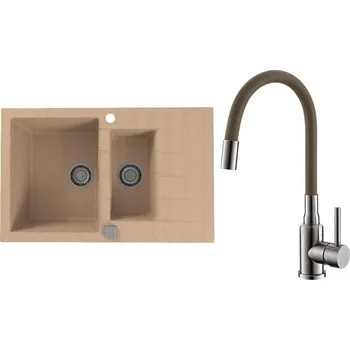 Granitový dřez Set Alveus (dřez Cadit 70 Beige 55 + baterie Mintas Béžová/Kartáčovaná ocel) SETA25136