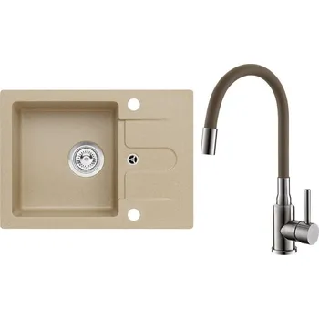 Granitový dřez Set Alveus (dřez Cortina 10 Beige 55, bez excentru + baterie Mintas Béžová/Kartáčovaná ocel) SETA25165
