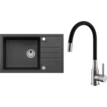 Granitový dřez Set Alveus (dřez Intermezzo 130 Black 91 + baterie Mintas Černá/Kartáčovaná ocel) SETA25221