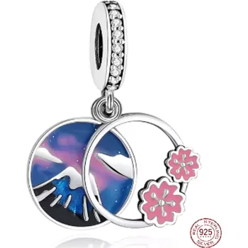 Přívěsek Charm Sterlingové stříbro 925 Japonsko - Fudži ve stínu sakury, přívěsek na náramek cestování