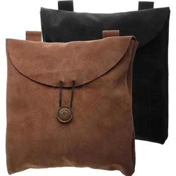 Karnevalový kostým Výprodej Velká semišová brašna na opasek s mosazným knoflíkem - Outlet