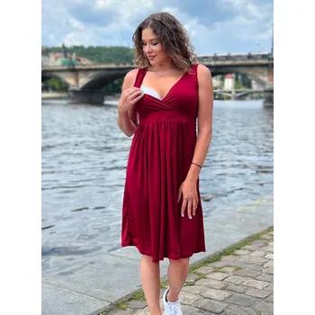 Těhotenské šaty Mama L'amour Elegantní těhotenské a kojící šaty s uvazováním 3v1 Grace bordó Velikost: XL