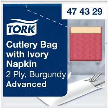 Příbor Tork 474329, burgundy kapsička na příbory s krémovým ubrouskem, 100 ks