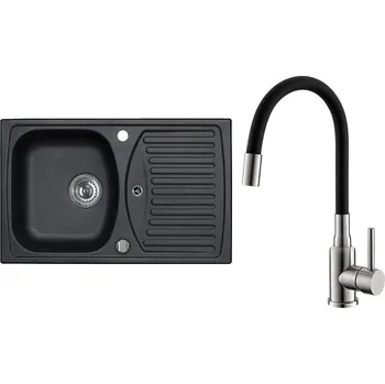 Granitový dřez Set Alveus (dřez Record 30 Black 91 + baterie Mintas Černá/Kartáčovaná ocel) SETA25294