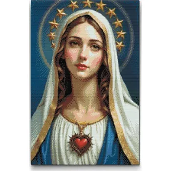 Diamantové malování Diamantové malování - Marie se srdcem Velikost: 40x60cm, Rámování: Pouze srolované plátno, Diamanty: Kulaté