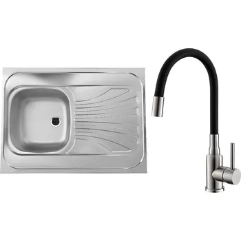 Nerezový dřez Set Alveus (dřez Classic 30 Uni Natur, bez lemu, otočný + baterie Mintas Černá/Kartáčovaná ocel) SETA24019