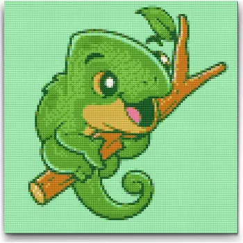 Diamantové malování Diamantové malování - Chameleon na větvi Velikost: 30x30cm, Rámování: Pouze srolované plátno, Diamanty: Čtvercové