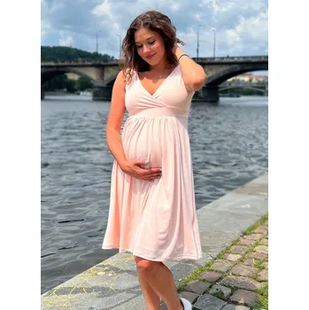 Těhotenské šaty Mama L'amour Elegantní těhotenské a kojící šaty s uvazováním 3v1 Grace světle lososové Velikost: XL