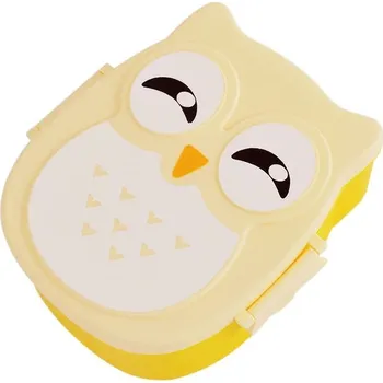 Svačinový box Box na svačinu | krabička na jídlo s příborem, styl sovička - žlutá