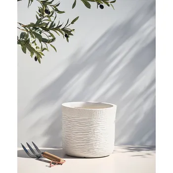 Květináč Květináč na rostliny Béžová hlína skelné vlákno kulatý Odolný vůči povětrnostním vlivům Beliani