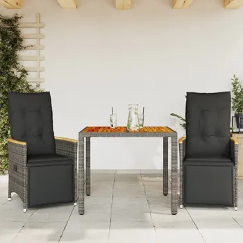 3dílný zahradní bistro set s poduškami šedý polyratan Šedá3276967