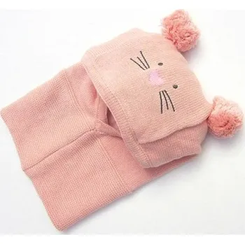 Šála Dětská čepice s nákrčníkem ve tvaru kočičky J1852 růžová L