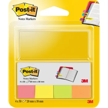 3M Post-it 670/4 N, samolepící záložky neonové, 4x50 záložek, 20x38 mm