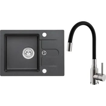 Granitový dřez Set Alveus (dřez Cortina 10 Black 91, bez excentru + baterie Mintas Černá/Kartáčovaná ocel) SETA25167