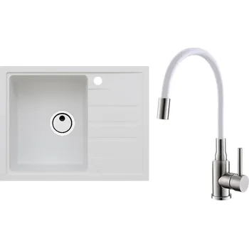 Granitový dřez Set Alveus (dřez Intermezzo 30 White 11 + baterie Mintas Bílá/Kartáčovaná ocel) SETA25225