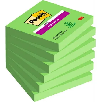 Samolepící bloček 3M Post-it Super Sticky Green, samolepící bločky super silné zelené, rozměr 76x76 mm, 6x90 lístků