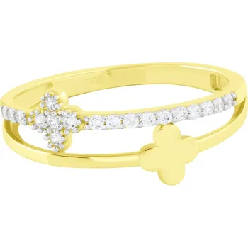 Prsten GEMMAX Trendy zlatý prsten Čtyřlístky se zirkony vel. 53 – zlatý šperk ryzosti 585/1000 v Dárkovém balení s Certifikátem GLRCB-53-03314