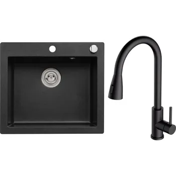 Granitový dřez Set Alveus (dřez Cortina 160 Black 91 + baterie Primrose - PS Deep Black 90) SETA25360