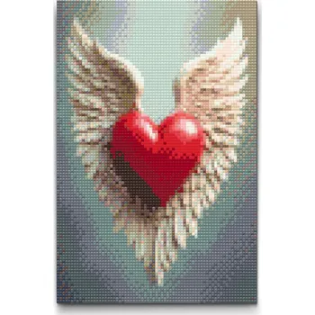Diamantové malování Diamantové malování - Okřídlené srdce Velikost: 20x30cm, Rámování: Pouze srolované plátno, Diamanty: Kulaté