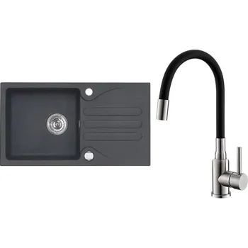 Granitový dřez Set Alveus (dřez Galapagos 30 Black 91 + baterie Mintas Černá/Kartáčovaná ocel) SETA25207