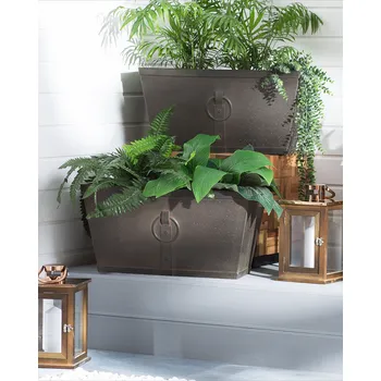 Květináč Sada 2 květináčů šedá vláknitý jíl 60 x 30 x 30 cm obdéĺníkové květináče do interiéru a exteriéru Beliani