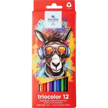 Pastelka KOH-I-NOOR 3132, sada 3 hraných pastelek tenkých Triocolor, 12 barev, motiv Osel