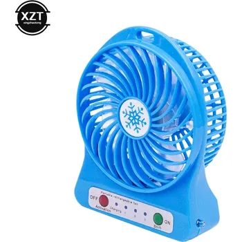 Domácí ventilátor Ventilátor na baterii | větrák s nočním světlem 2v1, 14 cm - Modrá