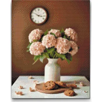 Diamantové malování Diamantové malování - Starorůžové hortenzie Velikost: 30x40cm, Rámování: Pouze srolované plátno, Diamanty: Kulaté