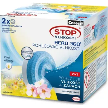 Pohlcovač vlhkosti Henkel Ceresit Stop Vlhkosti AERO 360°, tablety do pohlcovače vlhkosti, 2 x 450g, luční kvítí