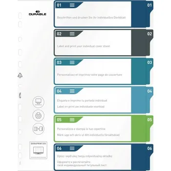 Plastové rejstříky Durable popisovatelné na počítači A4 MAXI, 1-6 dělících listů