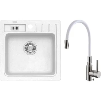 Granitový dřez Set Alveus (dřez Niagara 20 White 11 + baterie Mintas Bílá/Kartáčovaná ocel) SETA25267