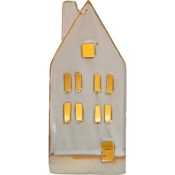 Vánoce Béžový porcelánový domek s LED světýlky Chrie - 7*6*15 cm