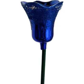 Vánoční ozdoba Koulier Skleněná foukaná ozdoba tulipán modrý lesklý, 1 ks