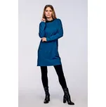 Kratší modré dámské šaty s kapsami a kontrastním rolákem 7175 velikost 4XL