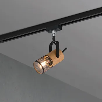 Lampička Trio Lighting Reflektor Tosh pro DUOline, matná černá, dřevěný detail - Reflektor - délka 13 cm, Ø 6 cm černá matná, barva dřeva 1 x 25 W - Doprava zdarma