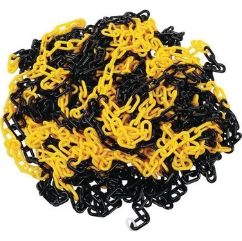 Upínací popruh Plastový řetěz k zahrazovacím sloupkům Manutan Expert, 25 m, černý/žlutý + Prodloužená záruka na 10 let